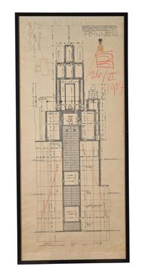 Josef Hoffmann, preliminary projects (blueprints) and floor plans for Palais Stoclet, Brussels, Avenue de Tervuren, 1906/07, [Cultural Heritage] - Jugendstil and 20th Century Arts and Crafts