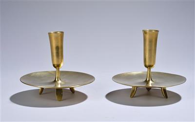 Karl Hagenauer, two candlesticks, model number: 5297, first executed in c. 1942, executed by Werkstätte Hagenauer Wien - Secese a umění 20. století