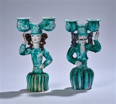 Susi Singer, a pair of candleholders with one male and one female figurine, Wiener Werkstätte, c. 1924 - Jugendstil and 20th Century Arts and Crafts