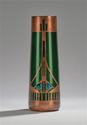 A vase with geometrical copper decor, Bohemia, c. 1900 - Jugendstil and 20th Century Arts and Crafts
