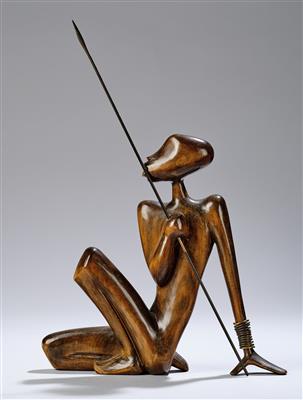 An African with spear in the style of the Werkstätte Hagenauer, Vienna - Jugendstil e arte applicata del XX secolo