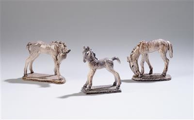 Eduard Klablena, three foals, model numbers: 592, 593 and 1119 (original model names: “Füllen” and “Fohlen, springend”), Keramos, Vienna, by 1949 - Jugendstil e arte applicata del XX secolo