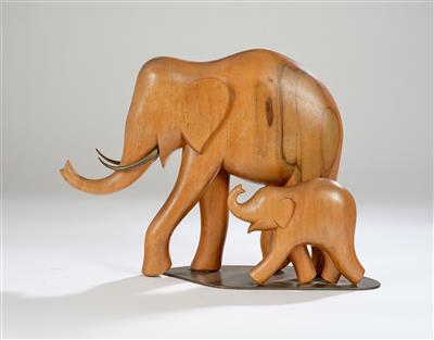 An elephant group (“Elephant with baby elephant”), model number: 3947, Werkstätte Hagenauer, Vienna - Jugendstil and 20th Century Arts and Crafts