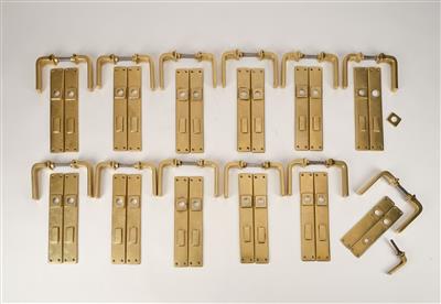 Eleven door knobs with double-sided door fittings and a set for a toilet door, used by, inter alia, Otto Wagner for the Österreichische Postsparkasse, Vienna, c. 1904 - Jugendstil e arte applicata del XX secolo