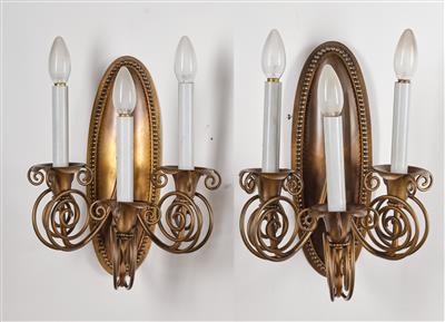 Hans Ofner, a pair of wall lamps from the drawing room of Villa Godderidge, St. Pölten, Viehofen, Austinstrasse no. 89, c. 1911. - Jugendstil e arte applicata del XX secolo