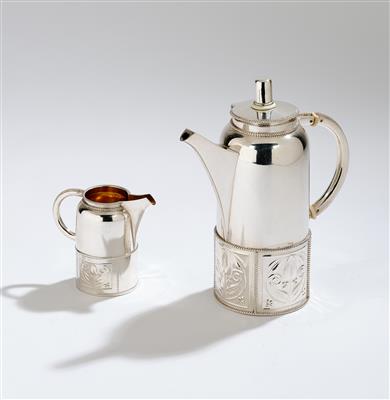 A silver mocha pot and milk jug, designed in c. 1912, executed by Eduard Friedmann, Vienna, by 1922 - Jugendstil and 20th Century Arts and Crafts