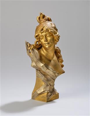Charles Jules Leonard/Agathon Leonard, gilt bronze bust of a woman, her head turned sideways, designed in c. 1900, Susse fréres, Paris - Jugendstil and 20th Century Arts and Crafts