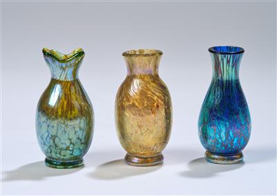 Three miniature vases with ‘papillon decor’, Johann Lötz Witwe, Klostermühle, c. 1900 - Jugendstil and 20th Century Arts and Crafts