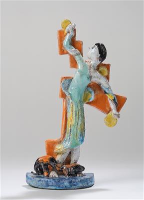 Erna Kopriva, a woman with salamander (‘figure’), original ceramic: KO 6004, Wiener Werkstätte, 1928 - Jugendstil and 20th Century Arts and Crafts