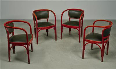 Gustav Siegel, four armchairs, model number: 715, designed in 1899, produced since 1899, added to the catalogue in 1902, executed by Jacob & Josef Kohn, Vienna - Jugendstil and 20th Century Arts and Crafts