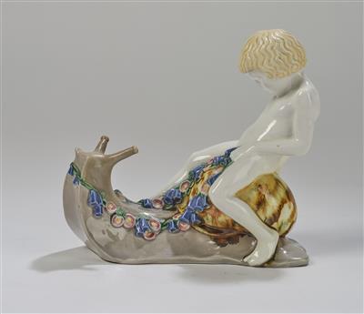 Michael Powolny, a figure astride a snail, WK model number: 81, model: c. 1907, executed by Wiener Keramik, by 1912 - Jugendstil and 20th Century Arts and Crafts