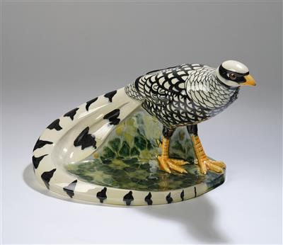 Rosa Neuwirth, a visiting card tray with large pheasant, model number: 312, designed in c. 1910/15, probably executed by Keramische Werkgenossenschaft, Vienna - Jugendstil and 20th Century Arts and Crafts