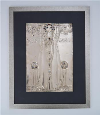 A relief with female figure and inscription: “PER ASPERA AD ASTRA”, attributed to Georg Klimt, designed in around 1900 cf. pictorial motif by Margaret Macdonald (MacDonald) - Secese a umění 20. století