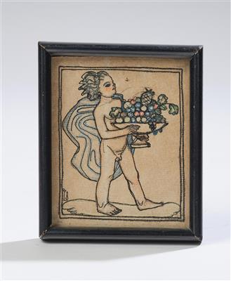 Bertold Löffler, Entwurfszeichnung eines Knaben mit Umhang und einer Fruchtschale - Jugendstil & Angewandte Kunst des 20. Jahrhunderts