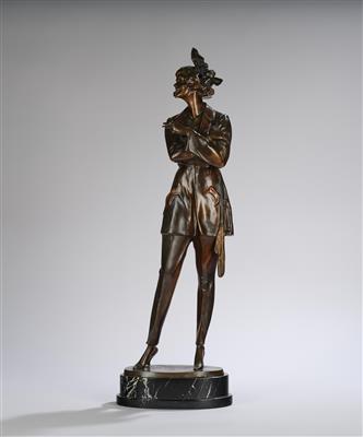 Bruno Zach (1891-1945), a large bronze figure: girl with cigarette, Austria, c. 1925 - Jugendstil e arte applicata del XX secolo