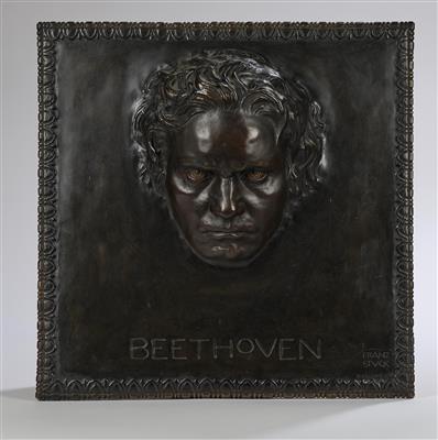 Franz von Stuck (Tettenweiß 1863-1928 Teschen), a large bronze relief with the mask of Ludwig van Beethoven (1770-1827), cast by C. Leyrer, Munich - Jugendstil and 20th Century Arts and Crafts