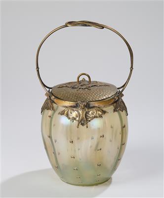 A glass handled vessel with brass bats, c. 1900 - Jugendstil e arte applicata del XX secolo