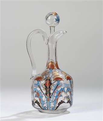 A handled jug with cover with stylised thistles, Emile Gallé, Nancy, c. 1893/1900 - Jugendstil e arte applicata del XX secolo