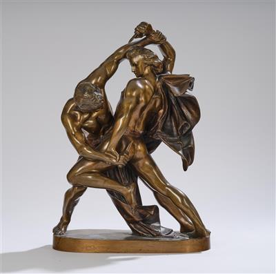 Johann Peter Molin (Sweden, 1814-1873), a bronze figure: "The Knife Wrestlers" ("Bältespännare"), Sweden - Jugendstil e arte applicata del XX secolo