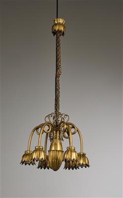 Attributed to Josef Hoffmann, a six-arm brass lamp, probably Wiener Werkstätte, c. 1923/25 - Jugendstil e arte applicata del XX secolo