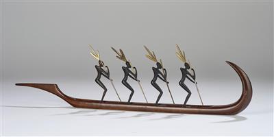 Karl Hagenauer, a canoe with four African rowers standing, model number 4137, originally executed by Werkstätte Hagenauer, Vienna, 1936, executed by Werkstätten Hagenauer, Vienna - Jugendstil e arte applicata del XX secolo