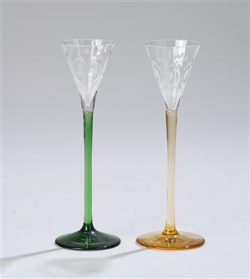 Koloman Moser, two liqueur glasses, Bohemian manufactory, c. 1900, commissioned by E. Bakalowits, Söhne, Vienna c. 1900 - Jugendstil and 20th Century Arts and Crafts