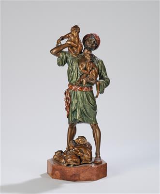 Orientalischer Mann mit fünf Affen, in der Art von F. X. Bergmann, Wien, Entwurf: um 1900 - Jugendstil & Angewandte Kunst des 20. Jahrhunderts