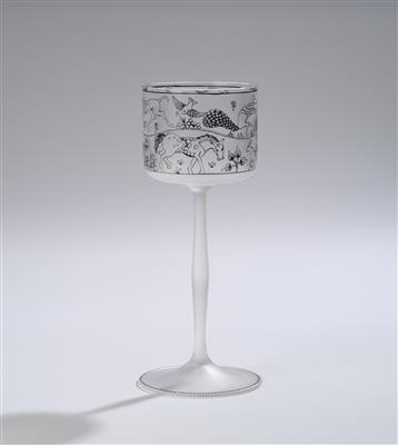 A wine glass (drinking glass, Römer, stem glass), designed by Carl or Paul Thomas (?), Vienna, 1911/14, Bohemian manufactory, commissioned by J. & L. Lobmeyr, Vienna - Jugendstil and 20th Century Arts and Crafts