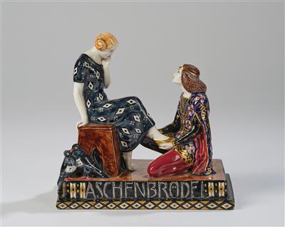 Willibald Russ and A. Zebisch, a group of figures: "Cinderella", model number 1777, Ernst Wahliss, Turn, Vienna, c. 1911/12 - Secese a umění 20. století