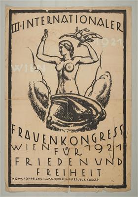 A two-page poster design: Third International Women’s Congress for Peace and Freedom, Vienna 1921, 10-16 July in the Musikverein building, 1st district, Karlsp(latz) - Secese a umění 20. století