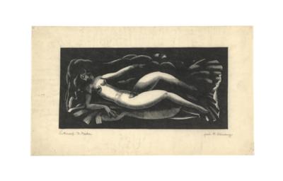 Dagobert Peche (Austria, 1887-1923), print of a woodcut with a female figure, Wiener Werkstätte, c. 1922/23 - Dalla Collezione Schedlmayer - Art Nouveau e Arti Applicate del XX secolo