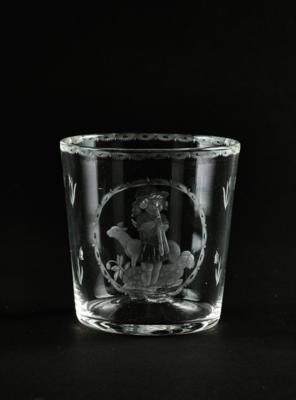 A month beaker: June, engraving design by Michael Powolny, designed in around  1913/14, executed by J. & L. Lobmeyr, Vienna - Dalla Collezione Schedlmayer - Art Nouveau e Arti Applicate del XX secolo