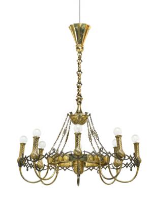 Otto Prutscher (Vienna, 1880-1949), a large brass chandelier, model number 3156, Melzer & Neuhardt, Vienna, c. 1924. - From the Schedlmayer Collection- Art Nouveau and 20th Century Applied Arts
