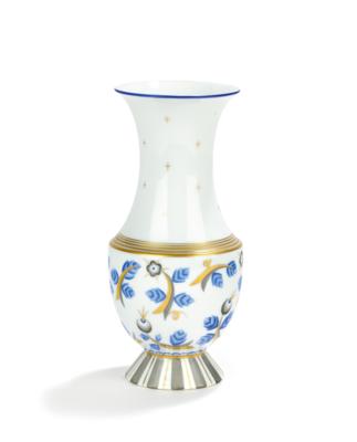 Otto Prutscher (Vienna, 1880-1949), a vase with blue paintwork (hops-like fruit in blue tones), form number: 526, pattern number: 5217, designed in 1925, executed by Vienna Porcelain Factory Augarten, before WWII. - From the Schedlmayer Collection- Art Nouveau and 20th Century Applied Arts