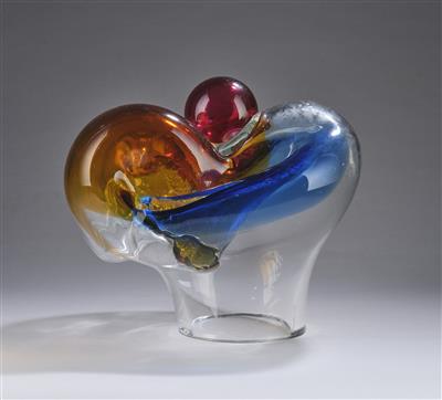 Kapka Touskova (Czech Republic, born in 1940), a glass sculpture with sphere, Glashütte Hantych, Haida - Sbírka Schedlmayer II