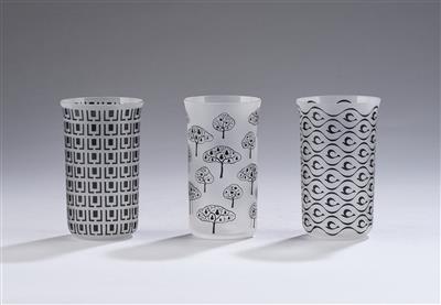 Peter Rath and Monica Flood, three corningware cups: "Bäume", "Wellen" and "Karo", designed in 1979, J. & J. Lobmeyr, Vienna - Sbírka Schedlmayer II