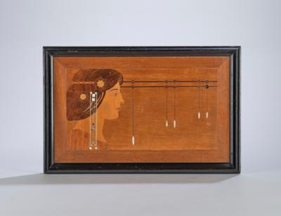 An inlaid wall panel with a female bust in profile, c. 1900/10 - Jugendstil e arte applicata del XX secolo