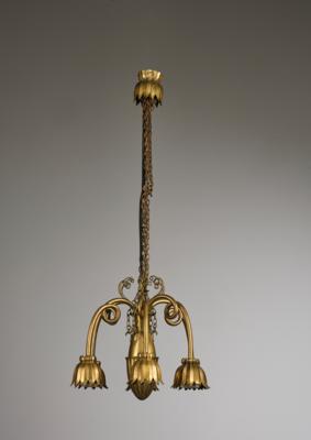Attributed to Josef Hoffmann, a six-arm brass lamp, probably Wiener Werkstätte, c. 1923/25 - Jugendstil e arte applicata del XX secolo