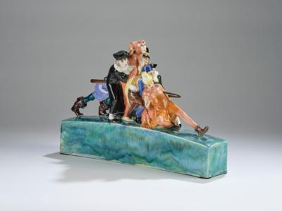 Karl Perl, "Die sieben Schwaben" (group of seven figures on a rectangular landscape base), model number 5236, designed in around 1923, executed by Wiener Manufaktur Friedrich Goldscheider - Jugendstil e arte applicata del XX secolo