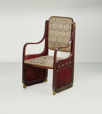 Attributed to Koloman Moser or Gustav Siegel, an armchair, model number: 413, exhibitions: Museum für Kunst und Industrie, Vienna 1901, Saint Louis 1904, Milan 1906; added to the catalogue in 1906, executed by Jacob & Josef Kohn, Vienna - Secese a umění 20. století