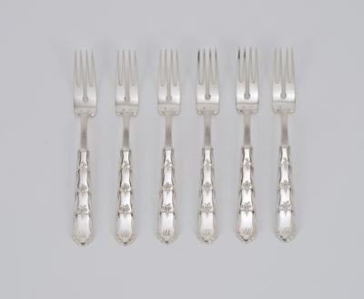 Otto Prutscher (Vienna, 1880-1949), six silver fish forks for Leo Nowak, participating corporation: Wiener Werkstätte, c. 1915 - Jugendstil e arte applicata del XX secolo