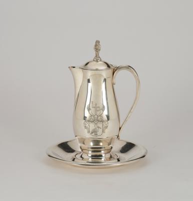 Otto Prutscher (Vienna, 1880-1949), a wine jug with finial in the form of Pan with a rose and a saucer, for Ladislaus Pelikan, executed by Alexander Sturm, Vienna, 1941 - Secese a umění 20. století