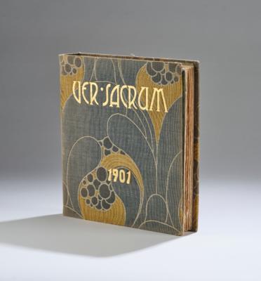 Ver Sacrum, IV. Jahr 1901, "Mittheilungen der Vereinigung Bildender Künstler Österreichs", 24 Hefte mit originalem Textileinband von Koloman Moser: "Blütenerwachen" für Backhausen, Design Nr. 3907 - Jugendstil & Angewandte Kunst des 20. Jahrhunderts