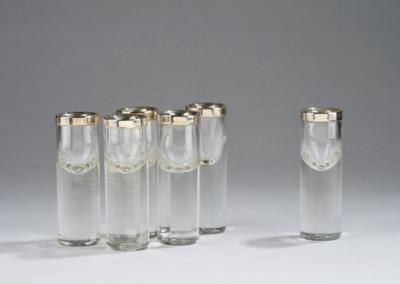 Adolf Loos, six liqueur glasses with silver mount, E. Bakalowits & Söhne, Vienna, c. 1900 - Jugendstil and 20th Century Arts and Crafts