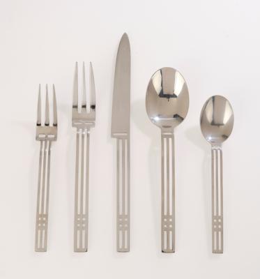 Bob Patino and Vincente Wolf, a 30-piece cutlery service, model “Windows”, based on the Hill House Chair by Charles Rennie Mackintosh, designed in 1991, executed by Berndorf, Austria - Jugendstil and 20th Century Arts and Crafts