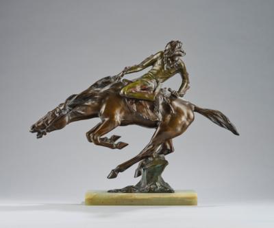 Bruno Zach (Austria 1891-1945), a bronze group: Indian on horseback, model number 6738, Argentorwerke Rust & Hetzel, Vienna, c. 1930 - Secese a umění 20. století