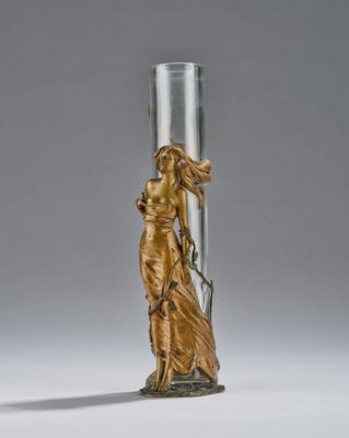 F. X. Bergmann, a gilt female bronze figure, her long hair, robe and a branch winding around a glass vase, Vienna, c. 1900 - Secese a umění 20. století