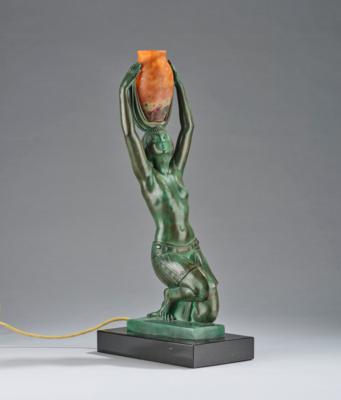 Fayral (and Piere le Faguays, 1892-1962), a table and fireplace lamp with kneeling odalisque, for Max Le Verrier, Paris, c. 1930 - Jugendstil e arte applicata del XX secolo