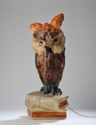 Ferdinand Doblinger, a very large lamp in the form of an owl perched on two books, Wiener Kunstkeramische Werkstätte, c. 1911 - Jugendstil and 20th Century Arts and Crafts