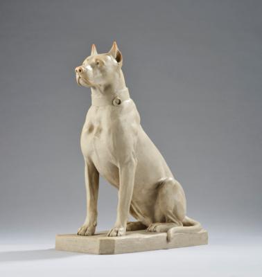 Georges Gardet (France, 1863-1939), a seated dog, Manufacture Nationale du Sèvre, c. 1930 - Jugendstil e arte applicata del XX secolo